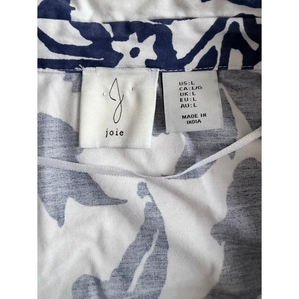 Joie Blue White Floral Cotton Midi Shirtdress Belted Short Sleeve Pockets Large - Picture 9 of 13